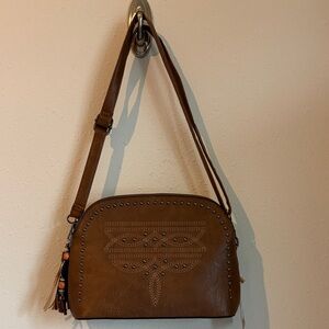 Brown Studded Leather Shoulder Bag NWT